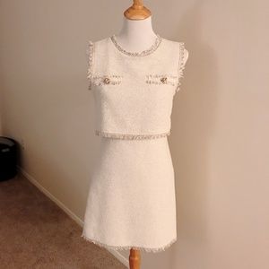 White Tweed Sleeveless Mini Dress